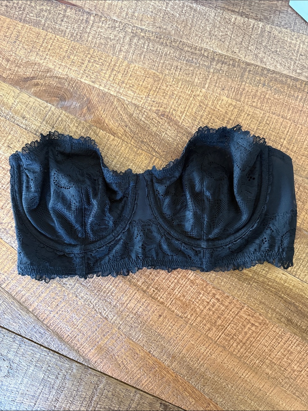 aerie Black Lace Strapless Longline Bandeau